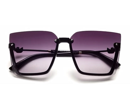 Black Square Half Rim Acetate Frame with Gradient Black UV Sunglass
