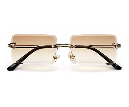 Gradient Brown Rimless Rectangle Sunglass for Men and Women
