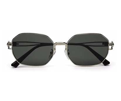 Silver Frame Green Hexagon UV Sunglass for Men and Women