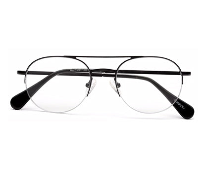 Black Matte Half-Rim Round Eyeglasses for Men