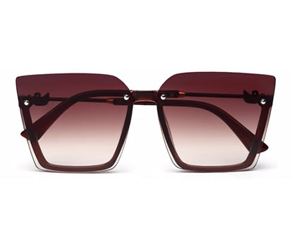 Dark Brown Pink Square Half-Rim Acetate Frame Sunglass for Women