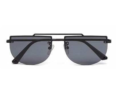 Black Half Oval Metal UV Sunglass for Men and Women