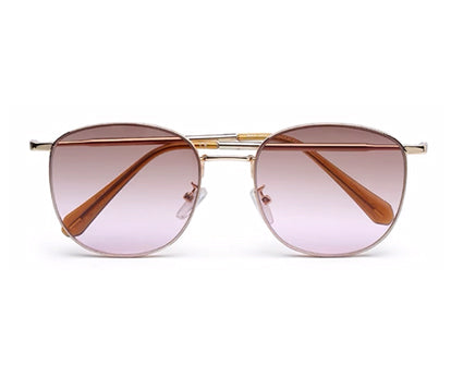 Golden Gradient Brown Pink Metal UV Sunglass for Women