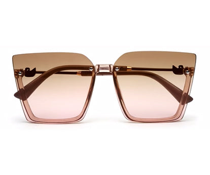 Light UV 400 Brown Pink Square Half-Rim Acetate Frame Sunglass for Women