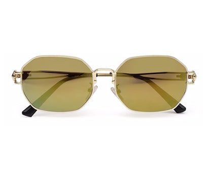 Golden Mirrored 400 UV Protected Hexagon Sunglasses For Men & Women