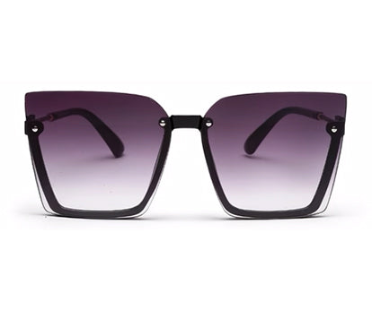 Black Square Half Rim Acetate Frame with Gradient Black UV Sunglass