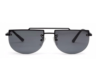 Black Half Oval Metal UV Sunglass for Men and Women