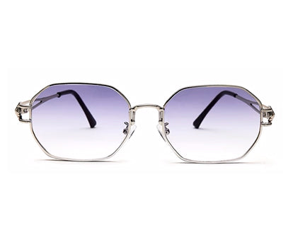 Gradient Blue Hexagon Silver Frame UV Sunglasses with for Men