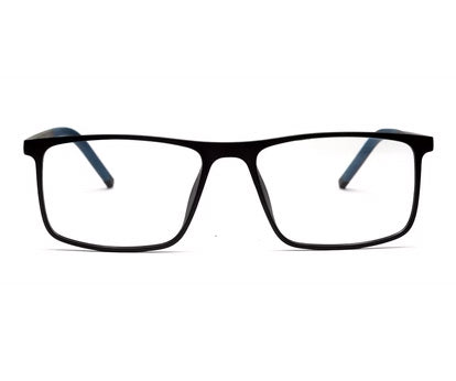 Unisex Rectangular Matte Black and Blue Optical Frame