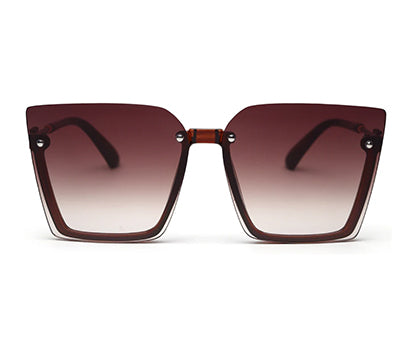Dark Brown Pink Square Half-Rim Acetate Frame Sunglass for Women