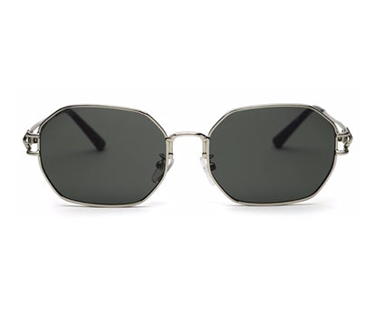 Silver Frame Green Hexagon UV Sunglass for Men and Women