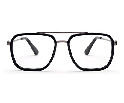 Dark Blue Silver Rectangle Eyeglasses for Men