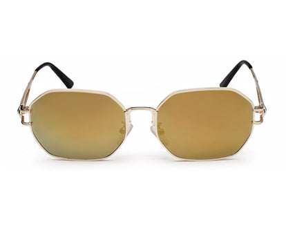 Golden Mirrored 400 UV Protected Hexagon Sunglasses For Men & Women