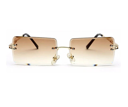 Gradient Brown Rimless Rectangle Sunglass for Men and Women
