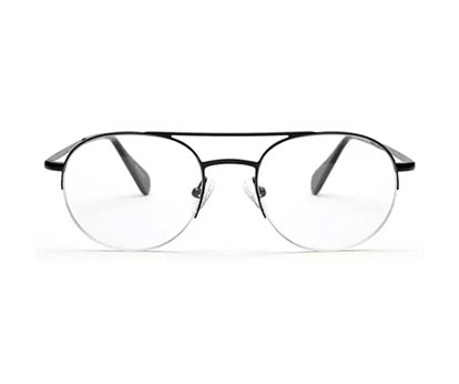 Black Matte Half-Rim Round Eyeglasses for Men