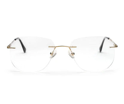 Rimless Square Golden Spectacles with Circular Edges