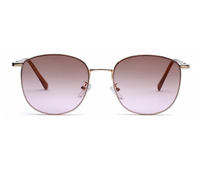 Golden Gradient Brown Pink Metal UV Sunglass for Women