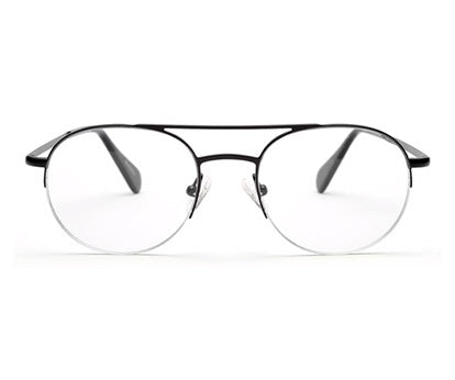 Black Matte Half-Rim Round Eyeglasses for Men