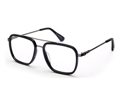 Dark Blue Silver Rectangle Eyeglasses for Men