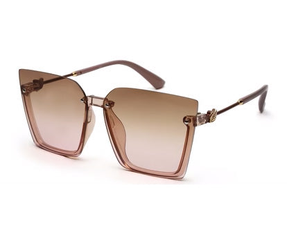 Light UV 400 Brown Pink Square Half-Rim Acetate Frame Sunglass for Women