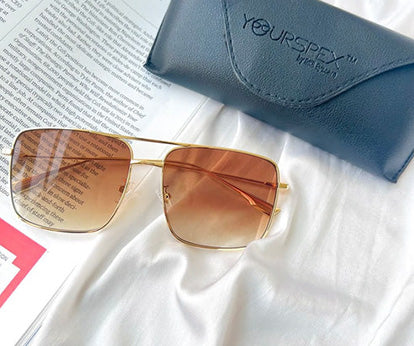 Gradual Brown Square Shaped Golden Frame UV Sunglass for Men & Women