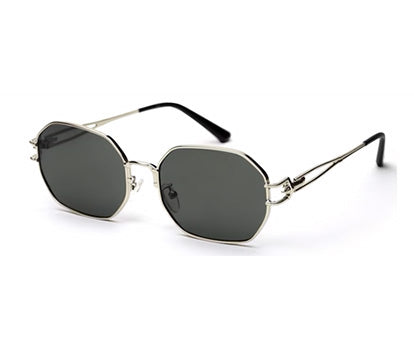Silver Frame Green Hexagon UV Sunglass for Men and Women