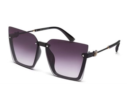 Black Square Half Rim Acetate Frame with Gradient Black UV Sunglass