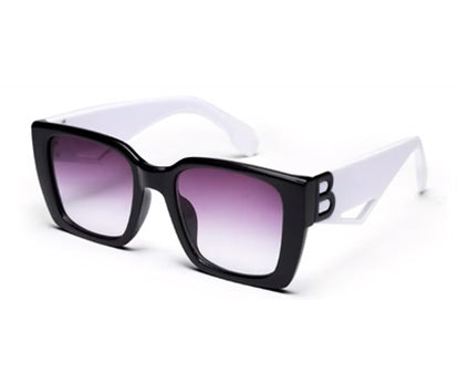 White Black Rectangle UV Sunglass for Women