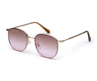 Golden Gradient Brown Pink Metal UV Sunglass for Women
