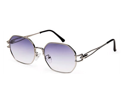 Gradient Blue Hexagon Silver Frame UV Sunglasses with for Men