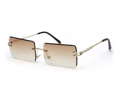 Gradient Brown Rimless Rectangle Sunglass for Men and Women