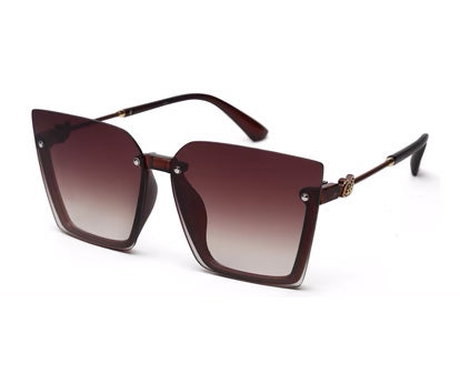 Dark Brown Pink Square Half-Rim Acetate Frame Sunglass for Women
