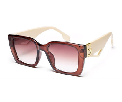 Beige Brown Rectangle UV Sunglass for Women