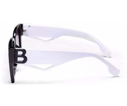 White Black Rectangle UV Sunglass for Women