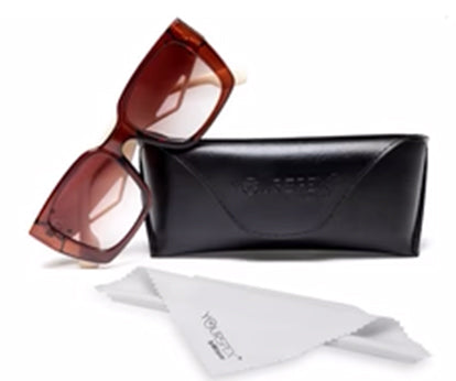 Beige Brown Rectangle UV Sunglass for Women