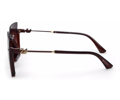 Dark Brown Pink Square Half-Rim Acetate Frame Sunglass for Women