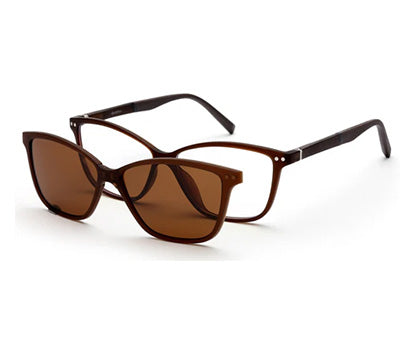Brown Matte Rectangle Clip-On Eyeglasses for Men and Women
