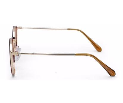 Golden Gradient Brown Pink Metal UV Sunglass for Women