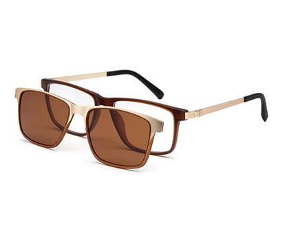 Brown Rectangle Magnetic Clip on Glasses Frame for Men & Women