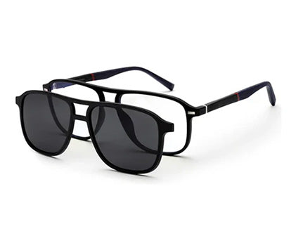 Dark Blue Square Clip-On Eyeglasses for Men