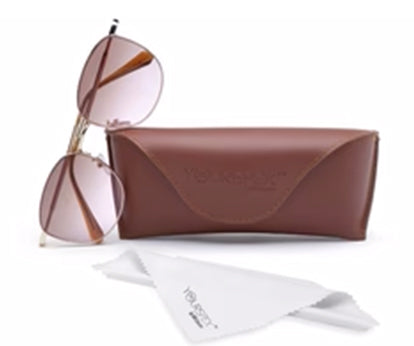 Golden Gradient Brown Pink Metal UV Sunglass for Women