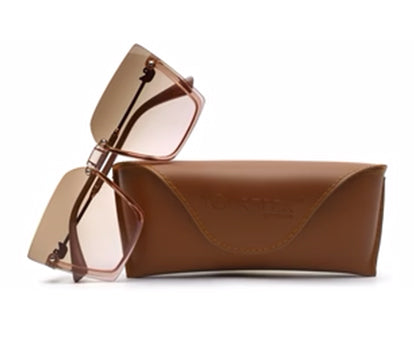 Light UV 400 Brown Pink Square Half-Rim Acetate Frame Sunglass for Women
