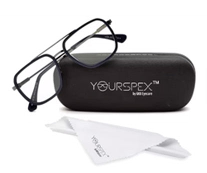 Dark Blue Silver Rectangle Eyeglasses for Men