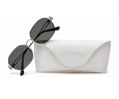 Silver Frame Green Hexagon UV Sunglass for Men and Women
