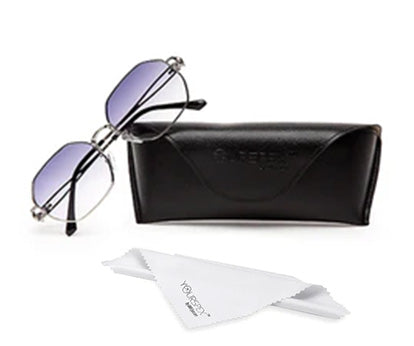 Gradient Blue Hexagon Silver Frame UV Sunglasses with for Men