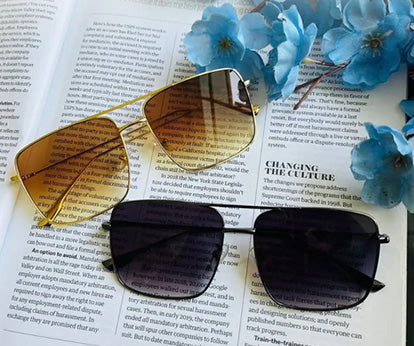 Gradual Brown Square Shaped Golden Frame UV Sunglass for Men & Women