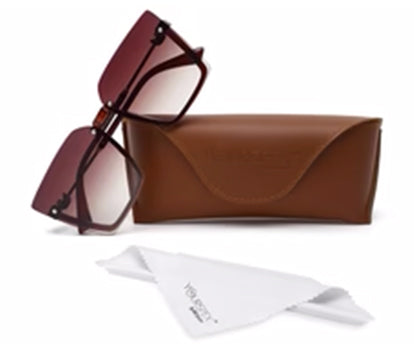 Dark Brown Pink Square Half-Rim Acetate Frame Sunglass for Women
