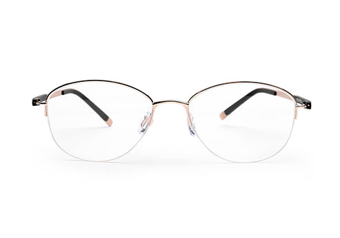 Gold Black Oval Half Rim Metal Frame for Women