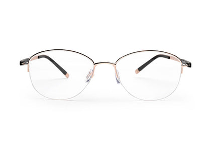 Gold Black Oval Half Rim Metal Frame for Women