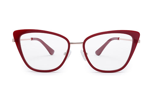 Red Cateyes Full Rim Acetate & Metal Women Eyeglasses Frame